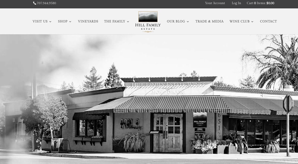 the Hill Family Estate tasting room in downtown Yountville
