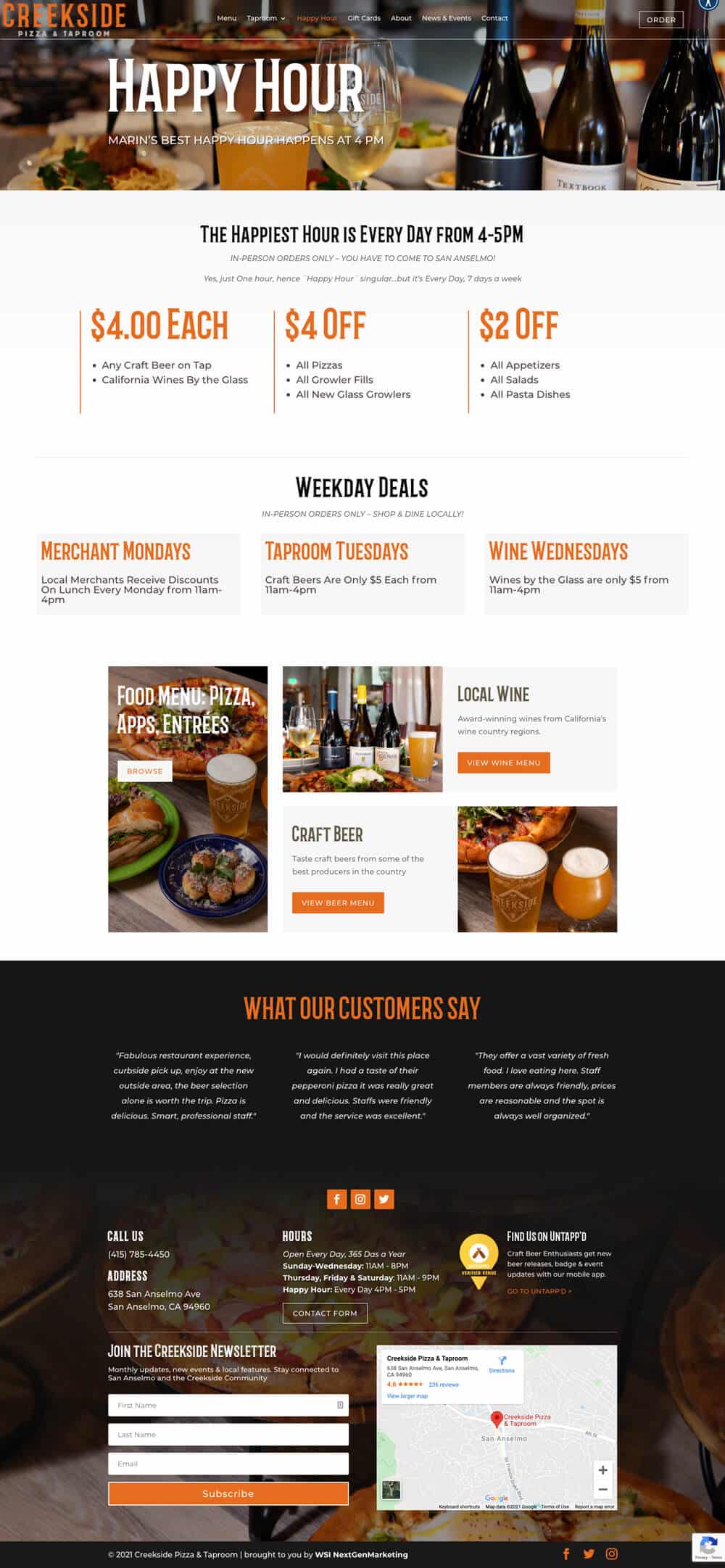 restaurant-web-design-creekside-happy-hour