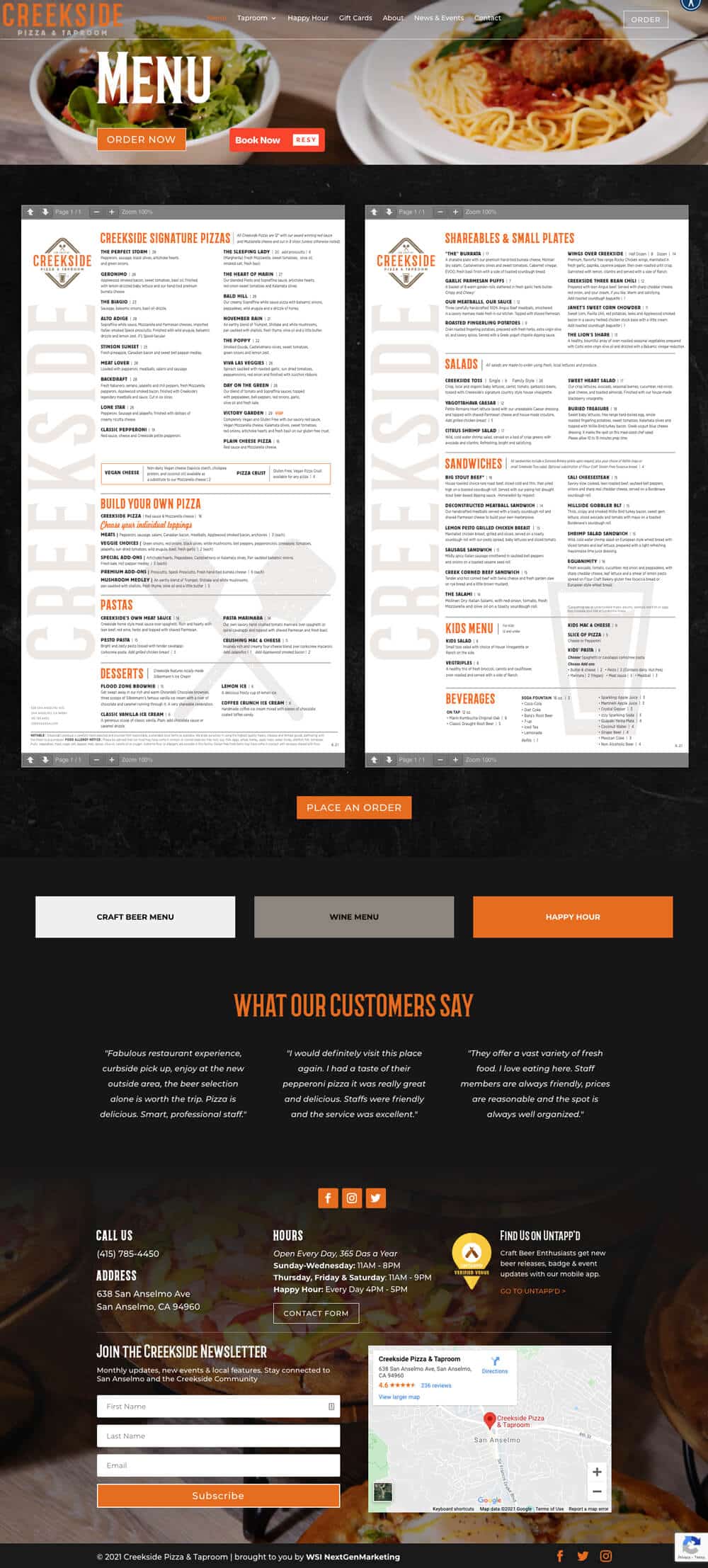 restaurant-web-design-creekside-menu