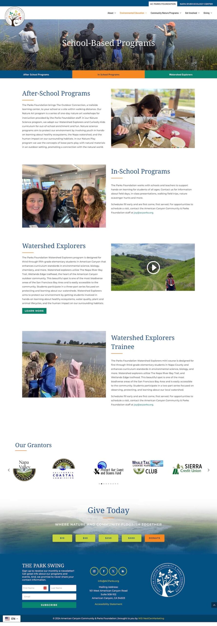 screenshot of ac parks school page
