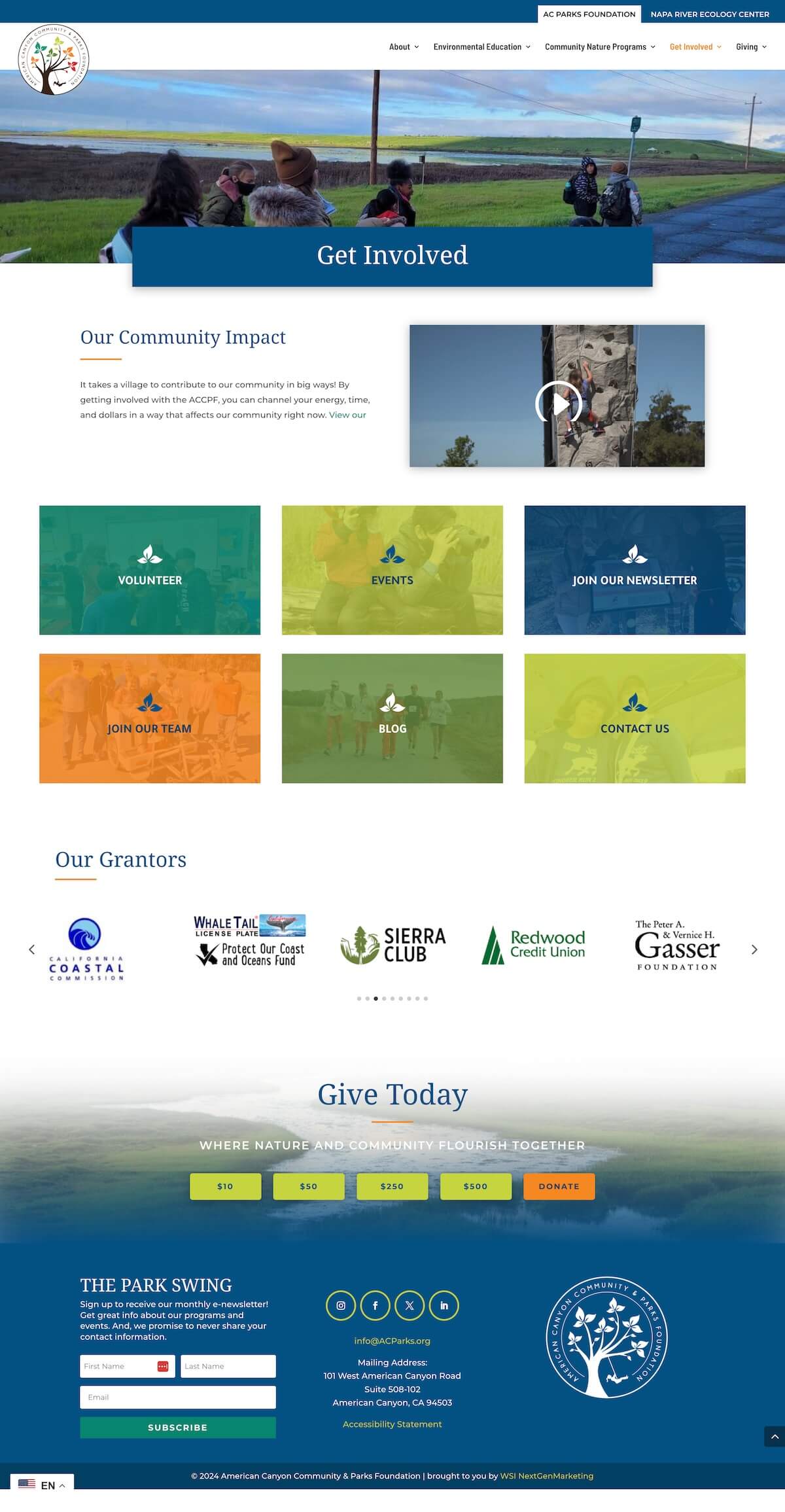 screenshot of ac parks get involved page