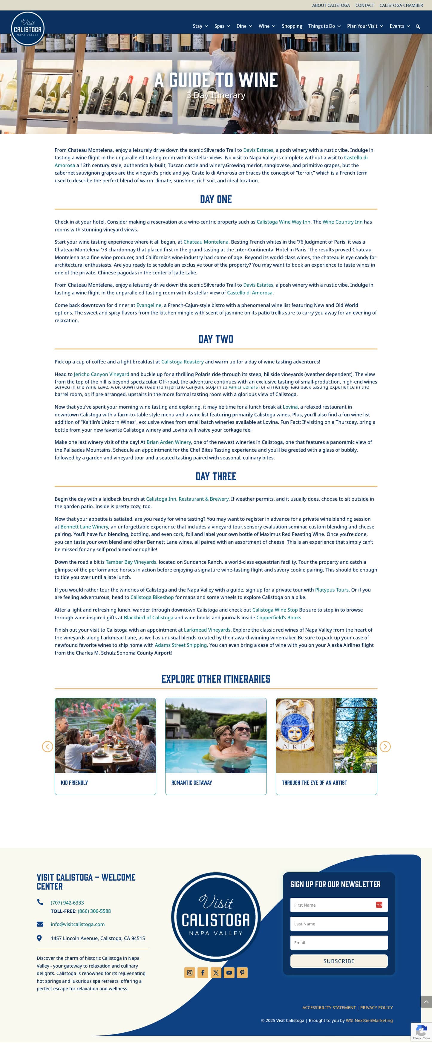 screenshot of the visit calistoga Guide to Wine pageby WSI web design