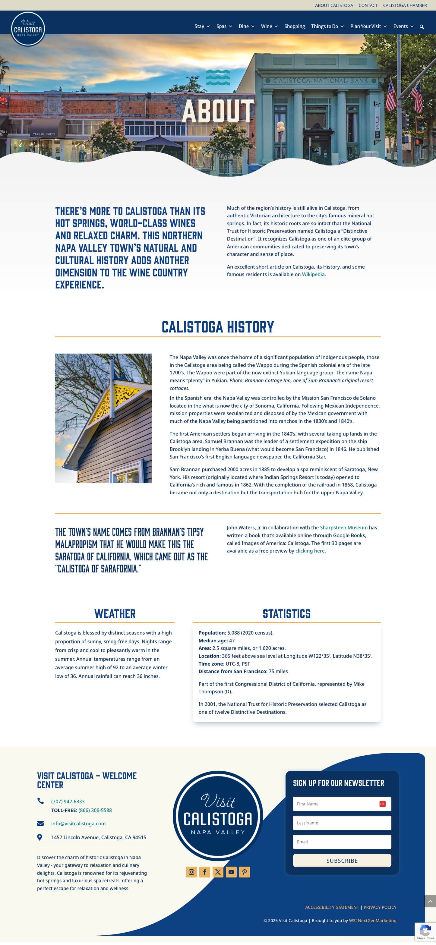 screenshot of the visit calistoga About page by WSI web design