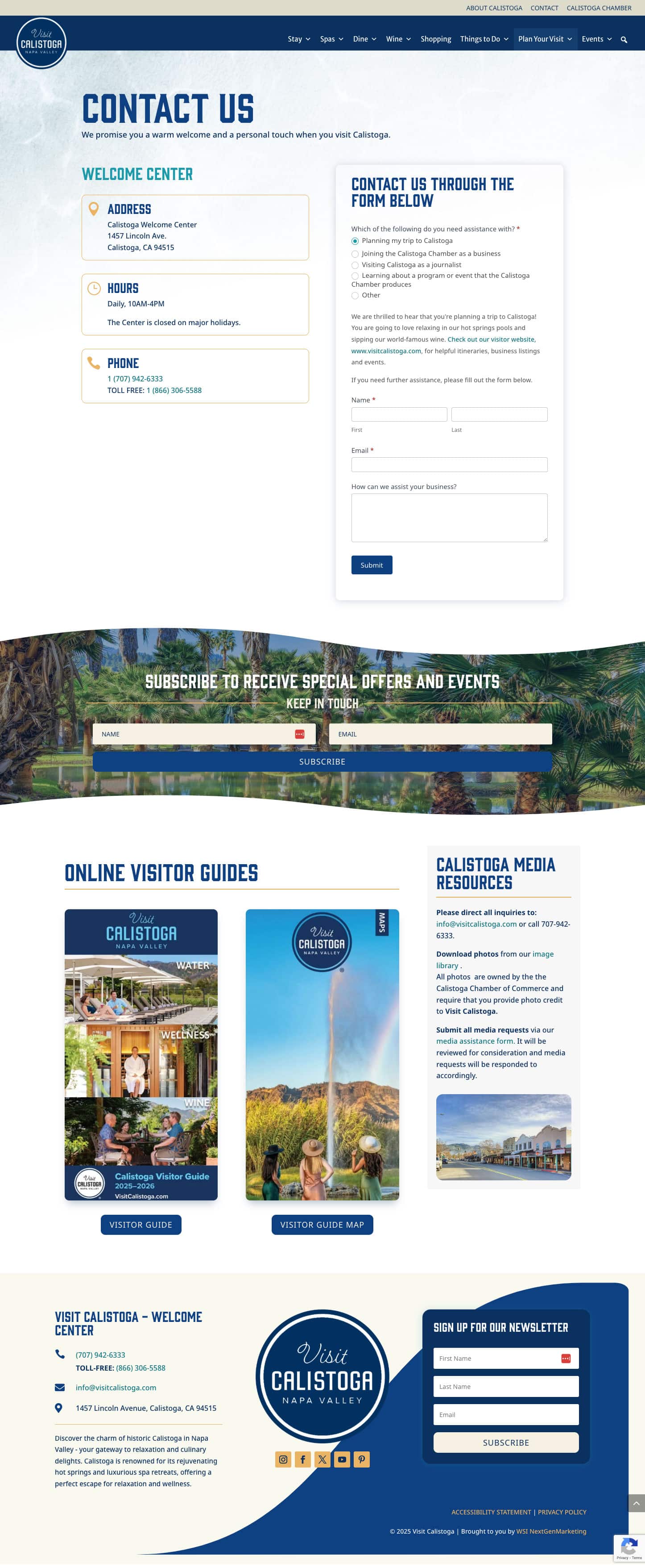screenshot of the visit calistoga Contact page by WSI web design