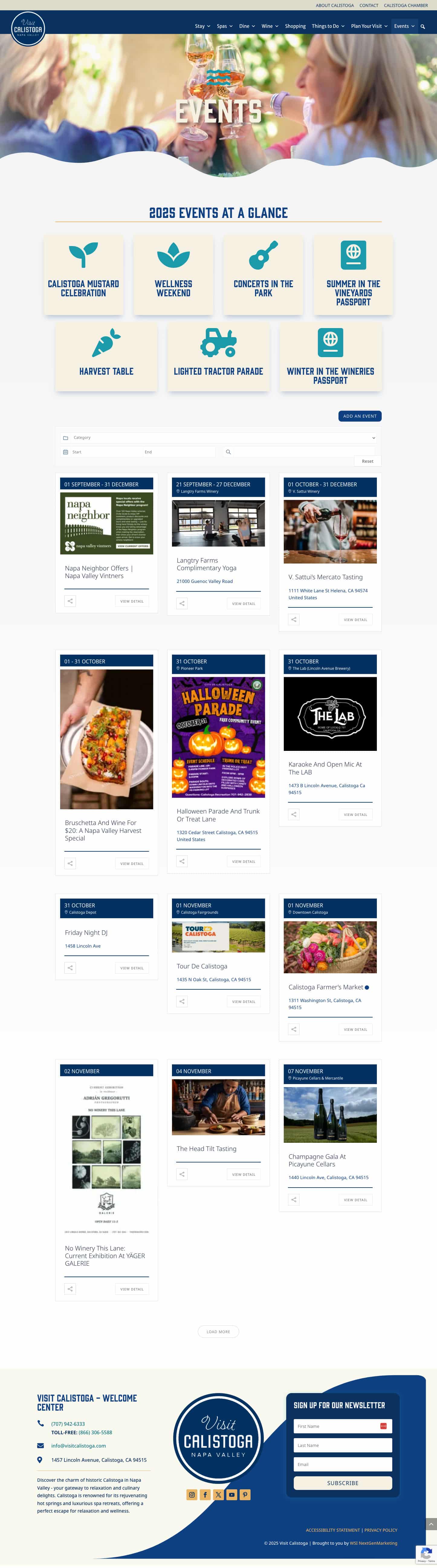 screenshot of the visit calistoga Events page by WSI web design