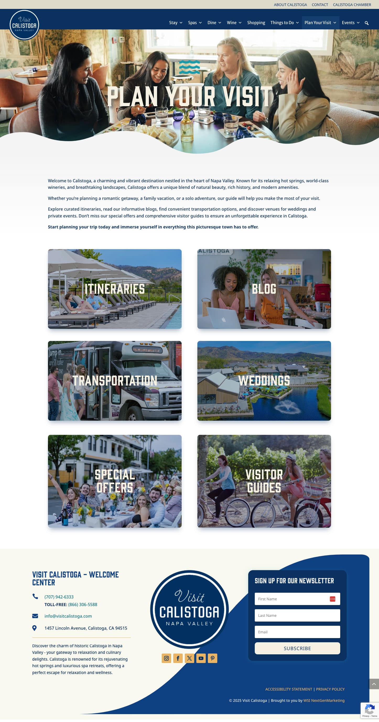 screenshot of the visit calistoga Plan your visit page by WSI web design
