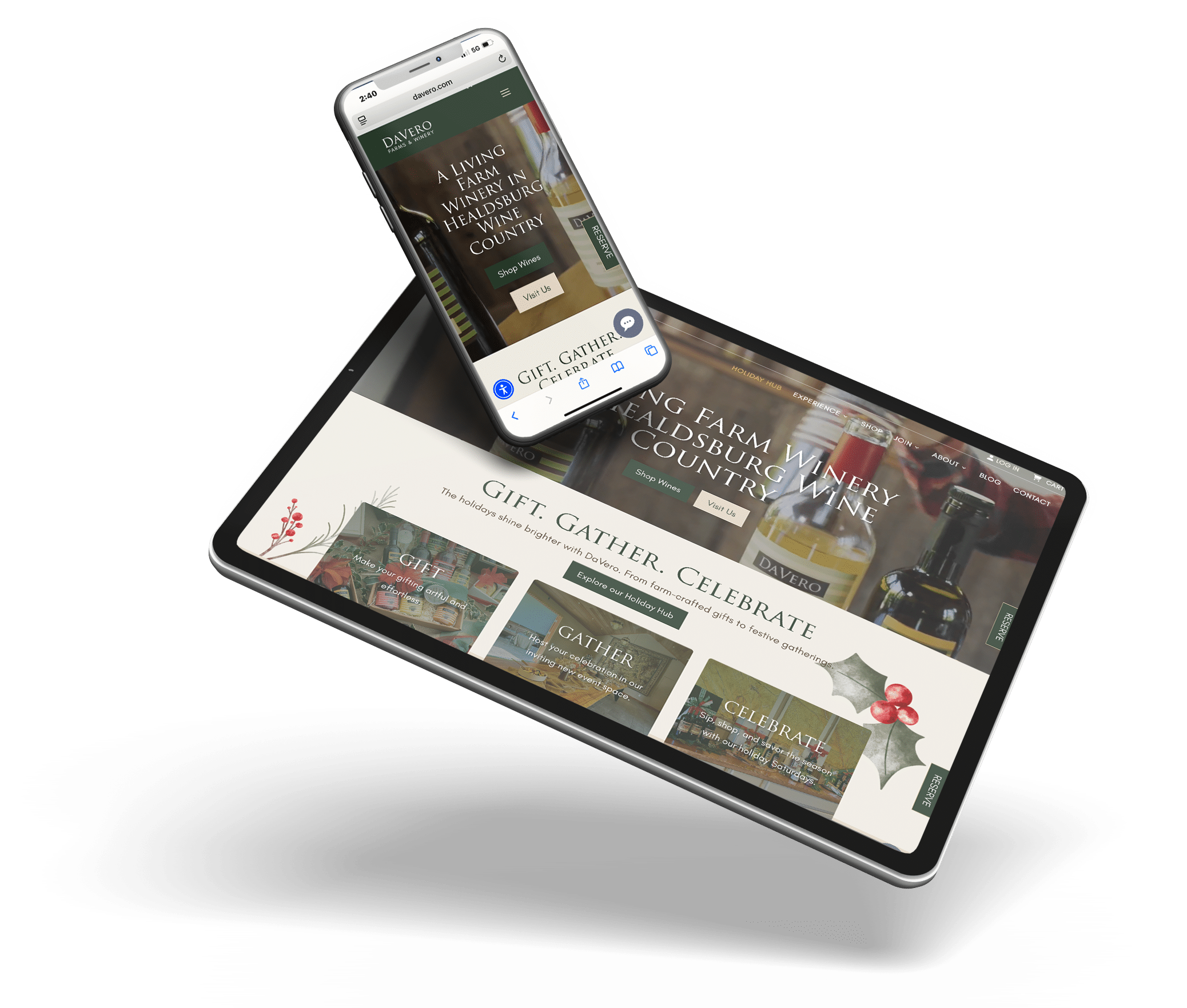 mobile and tablet mockup of DaVero Farms & Winery