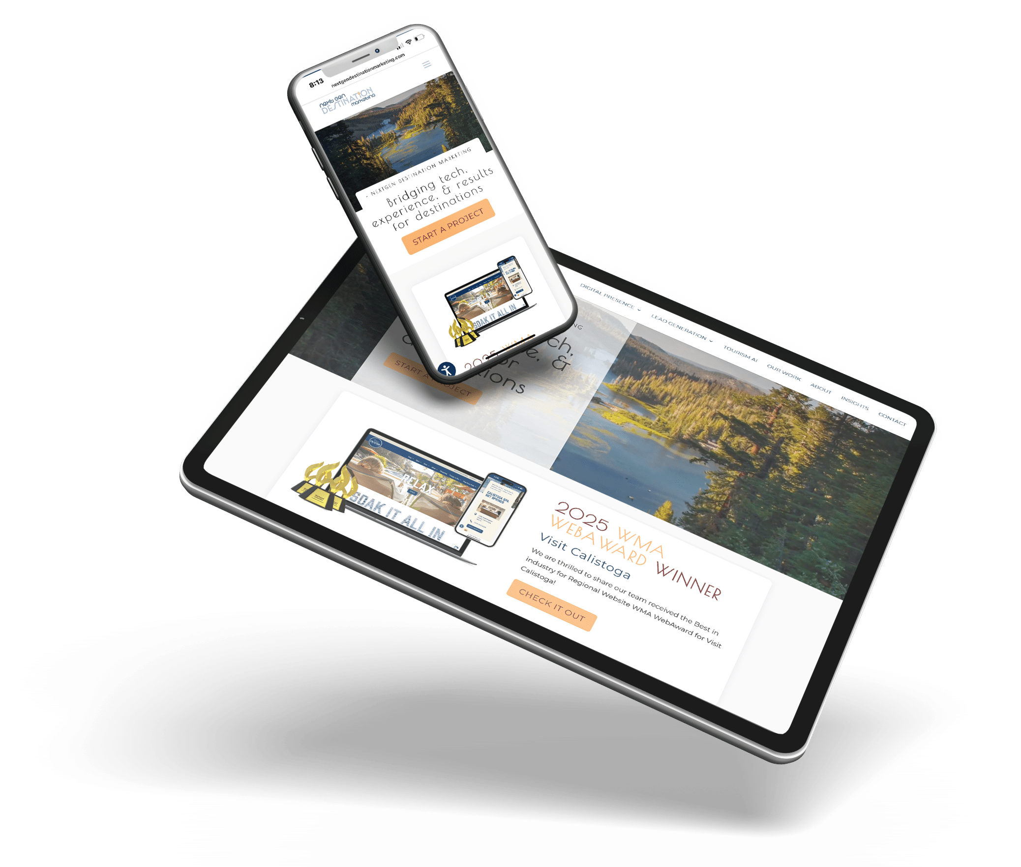 mobile and tablet mockup of NextGen Destination Marketing website
