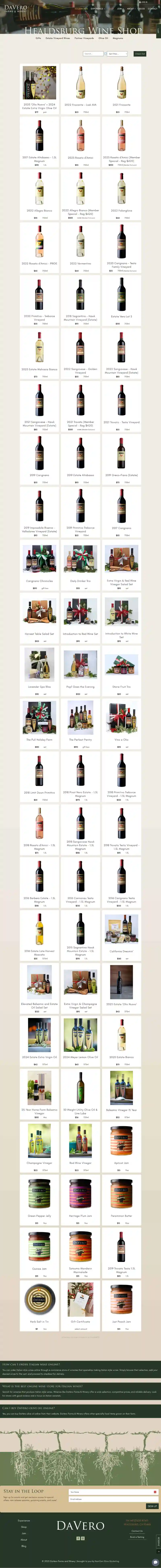 Screenshot of DaVero Farms & Winery shop page