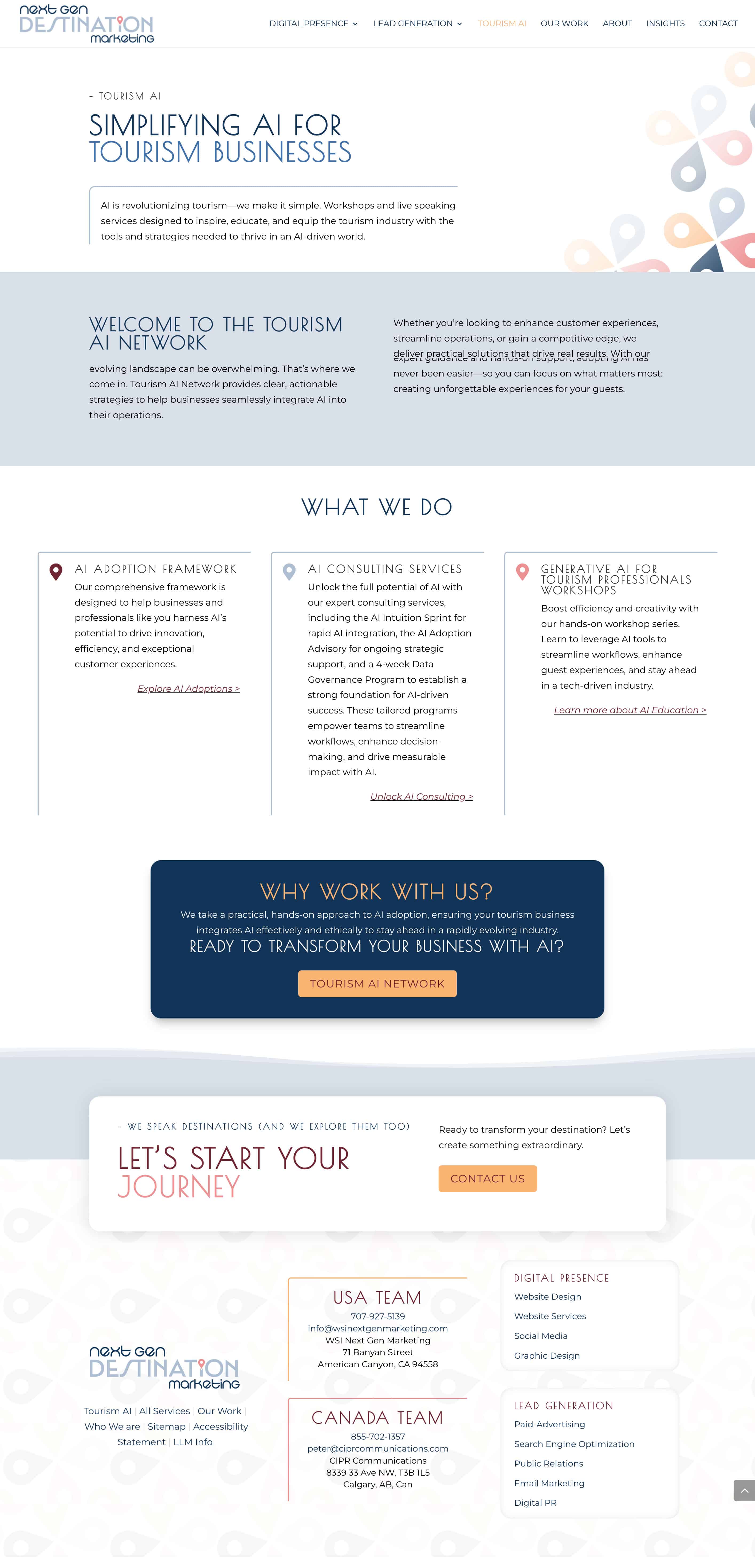 Tourism AI page screenshot of NextGen Destination Marketing website
